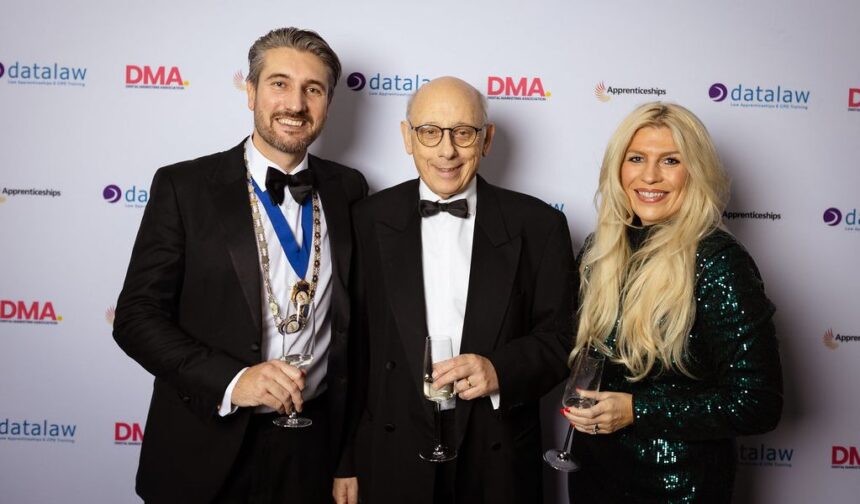 Guests enjoy the 2025 Southport and Ormskirk Law Society Annual Dinner at Hillside Golf Club in Southport. President of Southport & Ormskirk Law Society Gererad Horton, Partner at Leigh Day (left) , with his wife, Kirsty Thomas-Horton, the Head of Business Development at Fletchers Group (right), and Law Society Toastmaster Michael Braham (centre). Photo by Datalaw