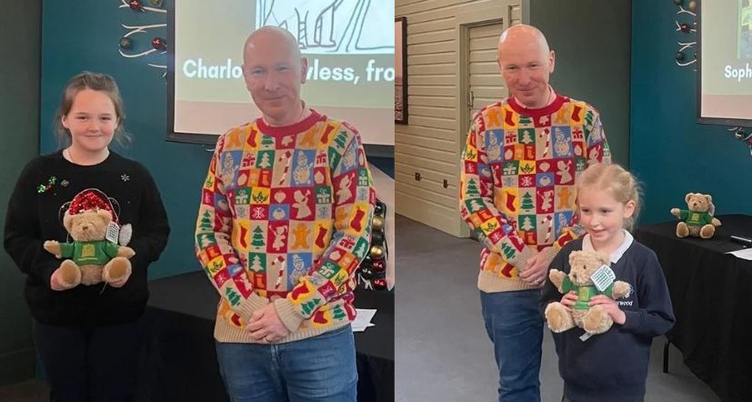 Southport MP Patrick Hurley with winners of the Southport Christmas card competition Charlotte Lawless (left) and Sophie Grant (right)