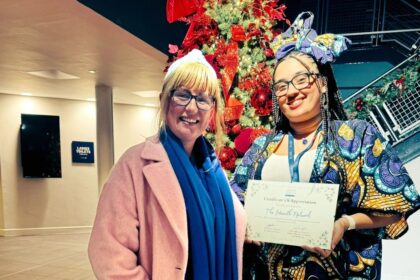 The Hearth CIC founders Rebecca Armstrong and Nadia Speers-Robinson with their Certificate of Appreciation