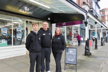 Hole In 1 Golf has opened on Lord Street in Southport. The family-owned business is run by Glyn and Lisa Richards and son, Max. Photo by Andrew Brown Stand Up For Southport