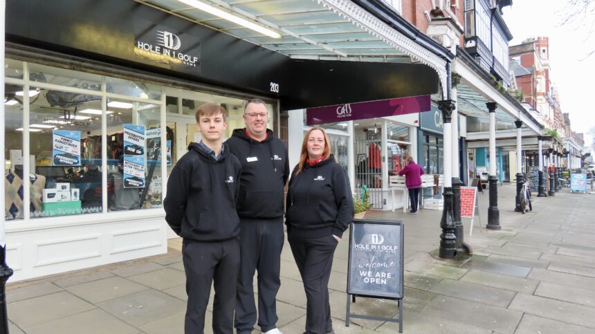Hole In 1 Golf has opened on Lord Street in Southport. The family-owned business is run by Glyn and Lisa Richards and son, Max. Photo by Andrew Brown Stand Up For Southport