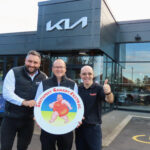 Marc Goodwin, General Sales Manager at Halliwell Jones Kia Southpor (left); Aidan Williams, Halliwell Jones Marketing Manager (centre); and Southport Comedy Festival director Brendan Riley (right). Photo by Andrew Brown Stand Up For Southport