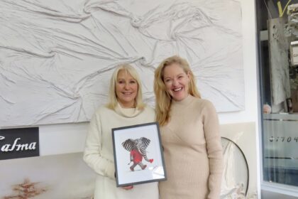 Southport artist Clare Wright at her Clare Wright Art Gallery on Lord Street in Southport with work from her new Calma collection. Photo by Andrew Brown Stand Up For Southport