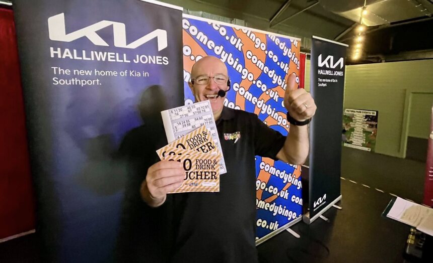 Comedy Bingo at Southport Market sponsored by Halliwell Jones Kia. Photo by Andrew Brown Stand Up For Southport