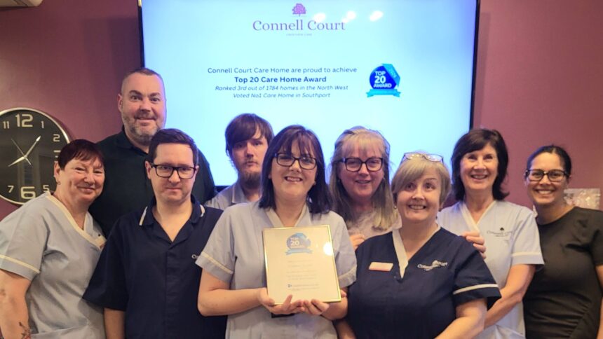 Connell Court Care Home in Southport has been honoured among the top 20 Care Homes in the North West