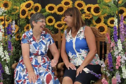 Dr Karen Groves MBE the founder of Queenscourt Hospice with Nicky Green owner of Poplar Farm Flowers Ltd at Southport Flower Show. Photo by Andrew Brown Stand Up For Southport