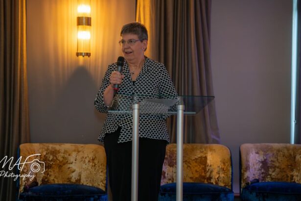 Queenscourt Hospice founder Dr Karen Groves MBE spoke at the International Women's Day celebration at The Grand in Southport. Photo by MAF Photography