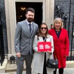 Anthony and Larissa Duffey, owners of Sunnyside Guest House in Southport, outside 10 Downing Street in London with Patricia Yates, CEO of VisitEngland