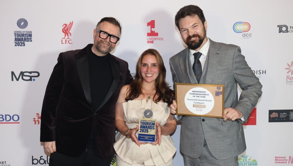 Sunnyside Guest House in Southport won Independent Tourism Business of the Year at the Liverpool City Region Tourism Awards. The award was presented to owners Anthony and Larissa Duffey