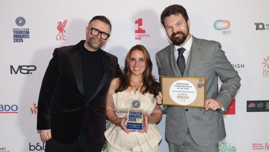 Sunnyside Guest House in Southport won Independent Tourism Business of the Year at the Liverpool City Region Tourism Awards. The award was presented to owners Anthony and Larissa Duffey