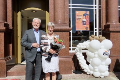 The new Coffee King has opened on Lord Street in Southport town centre. Coffee King CEO Sean Le Tissier with Mayor of Sefton Cllr June Burns. Photo by Andrew Brown Stand Up For Southport