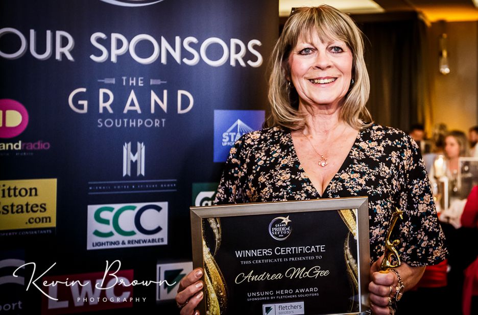 Andrea McGee has won the Sefton Unsung Hero Award sponsored by Fletchers Solicitors at the Grand Pride Of Sefton Awards. Photo by Kevin Brown Photography
