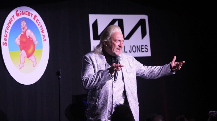 Clinton Baptiste on stage at the sold out performance of the 2025 Southport Comedy Festival