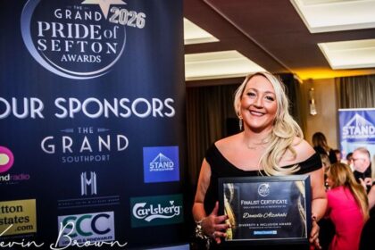 Danielle Alzahabi was a Finalist in the Sefton Diversity and Inclusion Award sponsored by Sefton Council in the 2026 Grand Pride Of Sefton Awards at The Grand in Southport. Photo by Kevin Brown Photography