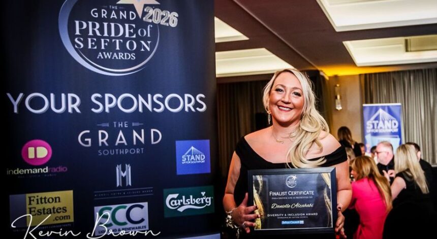 Danielle Alzahabi was a Finalist in the Sefton Diversity and Inclusion Award sponsored by Sefton Council in the 2026 Grand Pride Of Sefton Awards at The Grand in Southport. Photo by Kevin Brown Photography