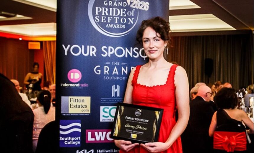 Emmy Porter was honoured as a Finalist in the Sefton Arts Award sponsored by Fitton Estates at the 2026 Grand Pride Of Sefton Awards at The Grand in Southport. Photo by Kevin Brown Photography