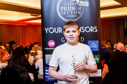 Harrison Dale won the Sefton Child Of Courage Award sponsored by Cooper Parry accountants at the 2026 Grand Pride of Sefton Awards. Photo by Kevin Brown Photography