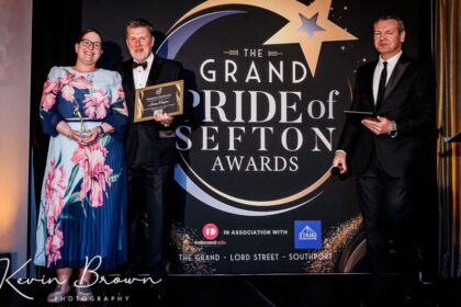 Jenny Taylor won the Sefton Sportsperson Of The Year Award sponsored by Solarcrown at the 2026 Grand Pride Of Sefton Awards. She was presented with her award by Solarcrown Managing Director Kenny Currie. Photo by Kevin Brown Photography