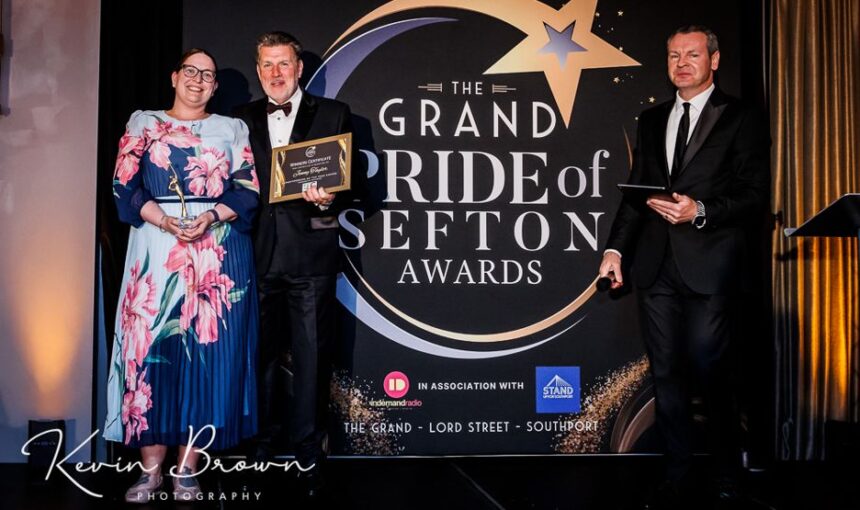 Jenny Taylor won the Sefton Sportsperson Of The Year Award sponsored by Solarcrown at the 2026 Grand Pride Of Sefton Awards. She was presented with her award by Solarcrown Managing Director Kenny Currie. Photo by Kevin Brown Photography