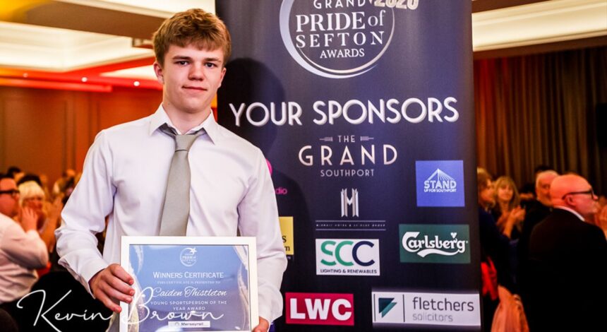 Caiden Thistleton has won a Sefton Young Sportsperson of The Year Award at the 2026 Grand Pride Of Sefton Awards. Photo by Kevin Brown Photography