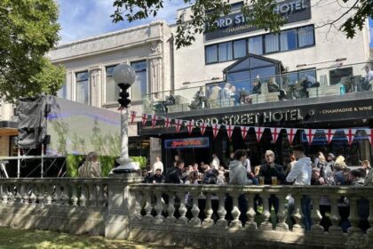 Football fans can enjoy watching World Cup games on a big screen in a Football Fan Zone outside The Grand, the Lord Street Hotel and Punch Tarmey's on Lord Street in Southport. Photo by Andrew Brown Stand Up For Southport