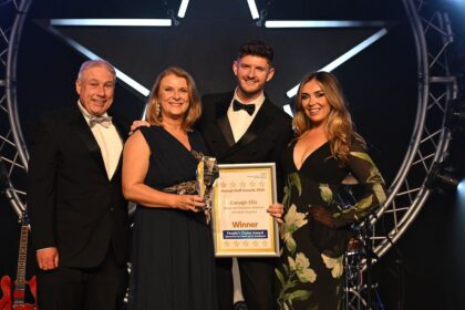 Ormskirk Hospital childrens specialist Conagh Ellis (third left) is presented with the Stand Up for Southport Peoples Choice Award at the Mersey and West Lancashire Teaching Hospitals NHS Trust staff awards by Stand Up For Southport founder Andrew Brown (left), ITV Granada Reports presenter Ann O'Connor (second left) and ITV Granada Reports presenter Zoe Muldoon (right). Photo by Dave Nelson Photography