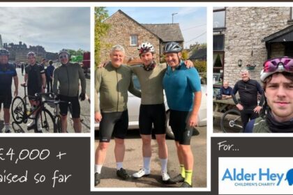 Finn Postlethwaite, Simon Finn Postlethwaite and Stewart Meechan cycled from Southport to Edinburgh to raise funds for the Alder Hey Childrens Charity