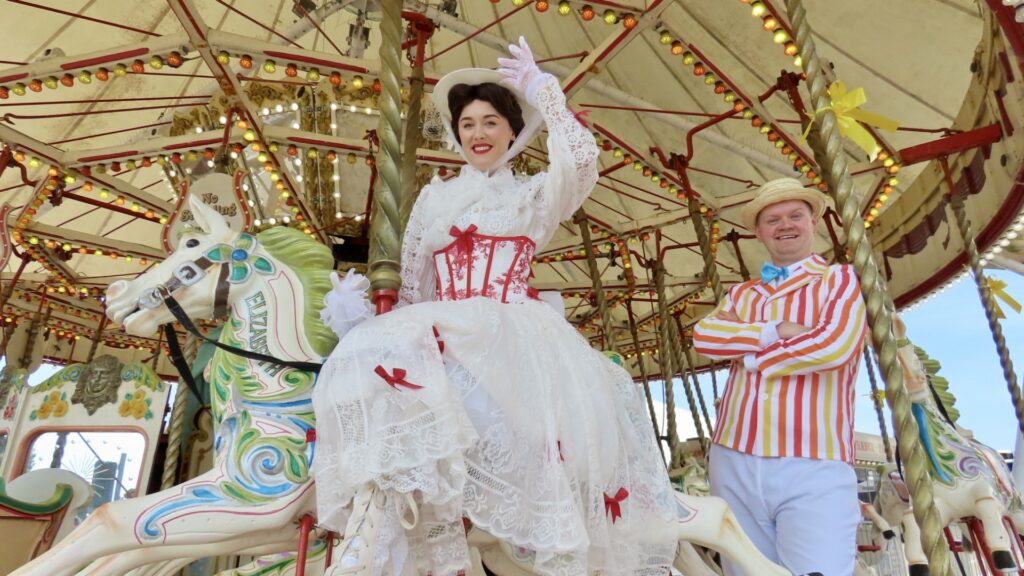 Fans of Mary Poppins are invited to enjoy A Jolly Holiday with Mary and Bert at Silcock’s Carousel and Silcock’s Pier Family Restaurant in Southport on Sunday 19th July 2025. Photo by Andrew Brown Stand Up For Southport