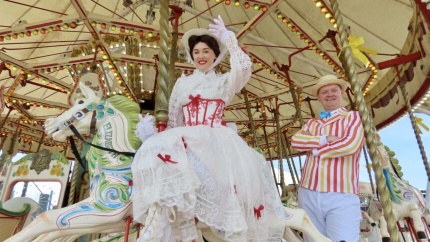 Fans of Mary Poppins are invited to enjoy A Jolly Holiday with Mary and Bert at Silcock’s Carousel and Silcock’s Pier Family Restaurant in Southport on Sunday 19th July 2025. Photo by Andrew Brown Stand Up For Southport