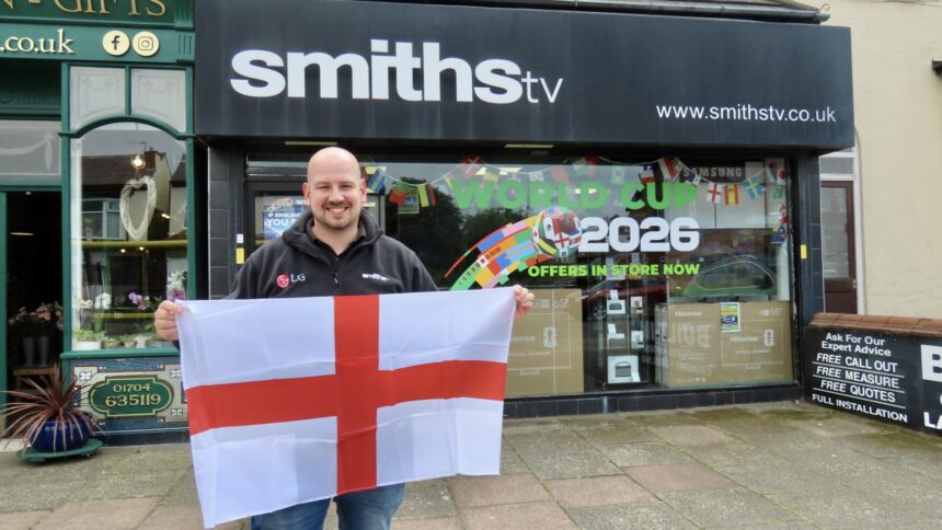 Smiths TV Managing Director Mark Wright is running a promotion called England Score You Score!during the 2026 World Cup. Photo by Andrew Brown Stand Up For Southport