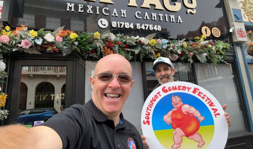 Tik Taco is the catering partner and a sponsor at Southport Comedy Festival. Festival Director Brendan Riley with Tik Taco owner Anyhony Greenland. Photo by Andrew Brown Stand Up For Southport