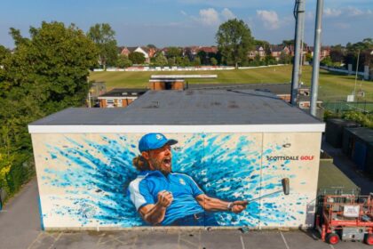 A new mural of Southport golfer Tommy Fleetwood has been created at Southport and Birkdale Sports Club in Southport. The mural has been created by Paul Curtis Artwork and has been commissioned by Scottsdale Golf. Photo by Angus Matheson of Wainwright & Matheson Photography