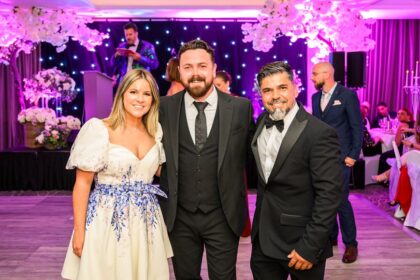 Guests came together to raise over £17,000 at Alice's WonderDance Gala in Southport. Sergio and Alexandra Aguiar with Ray Quinn. Photo by Ian Lawson Photography