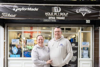 The Hole In 1 Golf shop on Lord Street in Southport, owned by Glyn and Lisa Richards and son, Max, is all set for The 154th Open Golf Championship coming to Southport. Photo by Bertie Cunningham Southport BID