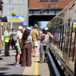 A Merseyrail train at Hillside Railway Station in Southport as visitors arrive to enjoy The Open Golf championship at Royal Birkdale Golf Club. Photo by Andrew Brown Stand Up For Southport