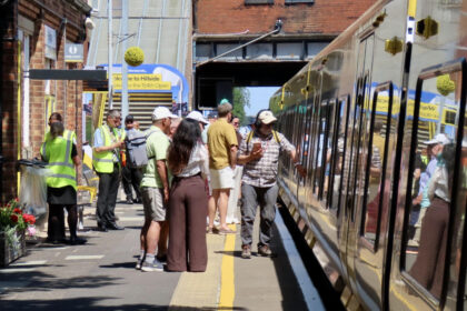 A Merseyrail train at Hillside Railway Station in Southport as visitors arrive to enjoy The Open Golf championship at Royal Birkdale Golf Club. Photo by Andrew Brown Stand Up For Southport