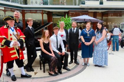 The official launch of the Wayfarers Community Piano donated by Claire Kelly owner of Southport Piano Academy at Wayfarers Arcade in Southport. Photo by Andrew Brown Stand Up For Southport
