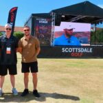 Crowds are once again expected to enjoy everything on offer at the free Scottsdale Golf Festival in Southport. Victoria Gottig, Bradley Stubbs and Mark Dilley. Photo by Andrew Brown Stand up For Southport