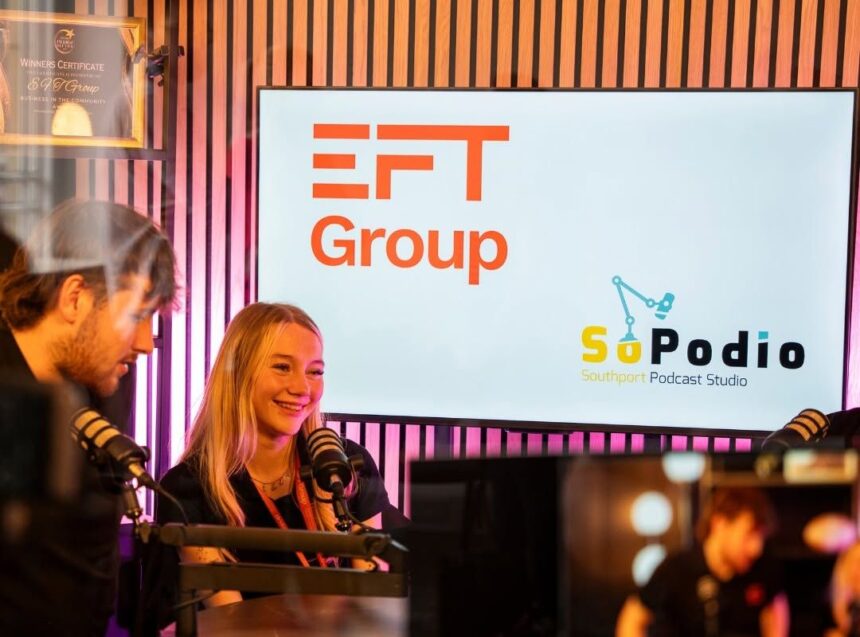 The team from EFT Group in Southport in the SoPodio studio at Eastbank in Southport