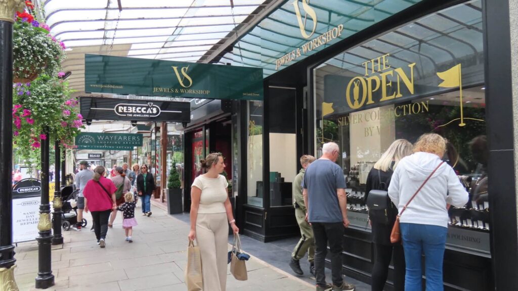 VS Jewels & Workshop on Lord Street in Southport town centre has new window art celebrating The Open Golf, thanks to Caroline Ascroft of CA Interior Designs. Photo by Andrew Brownh Stand Up For Southport