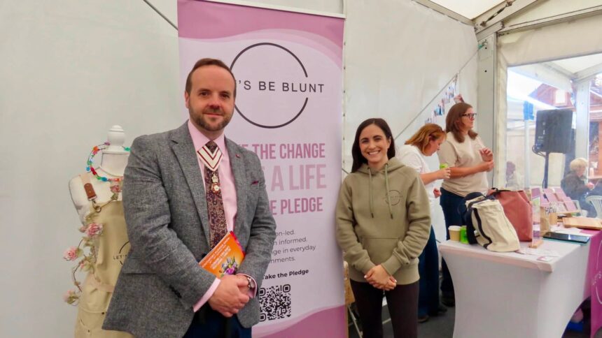 Lord Lieutenant of Merseyside Peter Oliver OBE and Leanne Lucas the founder of the Let's Be Blunt campaign at Southport Flower Show. Photo by Andrew Brown Stand Up For Southport