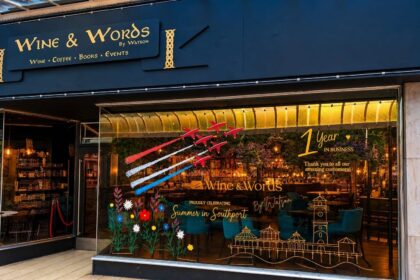 Window art by Caroline Ascroft from CA Interior Designs at Wine & Words by Watson on Lord Street in Southport