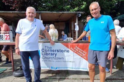 A 12-hour bowls marathon led by Derek Ainsworth (left) in Churchtown has raised more than three times its original fundraising target for Cornerstone Library