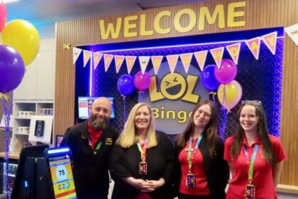 LOL Bingo on Lord Street in Southport is celebrating its first birthday. Managers Glenys and Faith Shea with Alyssa Stoker and Max White. Photo by Andrew Brown Stand Up For Southport