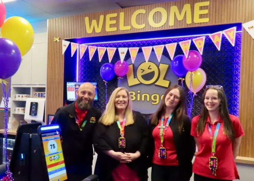 LOL Bingo on Lord Street in Southport is celebrating its first birthday. Managers Glenys and Faith Shea with Alyssa Stoker and Max White. Photo by Andrew Brown Stand Up For Southport