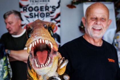 The Teach Rex dinosaur show entertained audiences at Oak Theatre and Studios at Scarisbrick Hall. Photo by Kevin Brown Photography