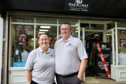 Glyn and Lisa Richards at The Hole In 1 golf shop in Southport. Photo by Andrew Brown Stand Up For Southport