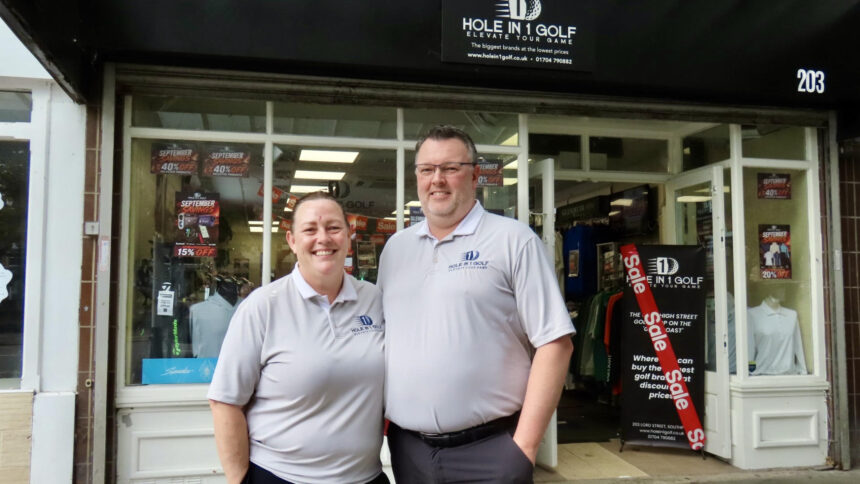 Glyn and Lisa Richards at The Hole In 1 golf shop in Southport. Photo by Andrew Brown Stand Up For Southport