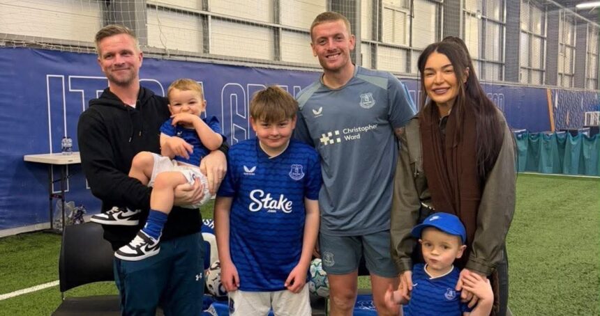 Southport dad Leon Skapars with wife Crystal and their three boys and Everton FC goalkeeper Jordan Pickford
