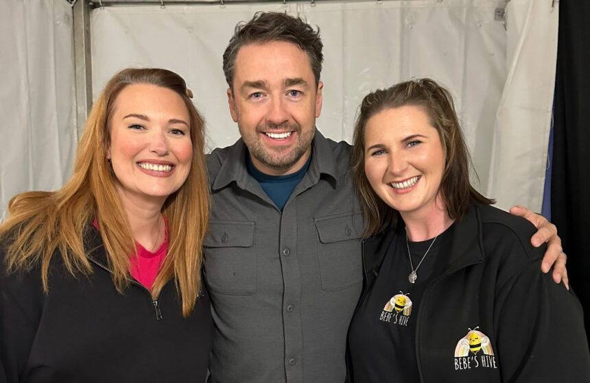 Jason Manford (centre) with Lauren King (left) and Hayley Jones (right) are looking forward to Bebe's Ozdust Ball in Southport